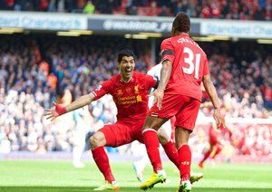 لوییز سوارز - رحیم استرلینگ|شادمانی لوییز سوارز از گلزنی هم تیمی اش رحیم استرلینگ