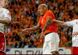 نایجل دی یانگ|تلاش بازیکنان هلند روی ضربات ایستکاهی برای گلزنی.