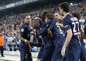 شادی بازیکنان پی اس جی|المپیک مارسی 2 - 3 پاریس سن ژرمن / لوشامپیونه