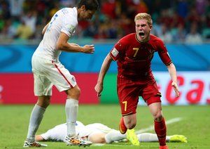 کوین دی بروین|خوشحالی کوین دی بروین از بلژیک بعد از گلزنی مقابل ایایلات متحده آمریکا.