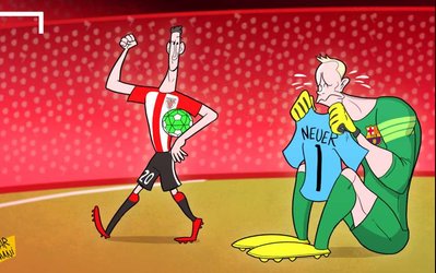 کارتون روز | گریه دروازه‌بان بارسلونا پس از تقلید ناموفق از نویر