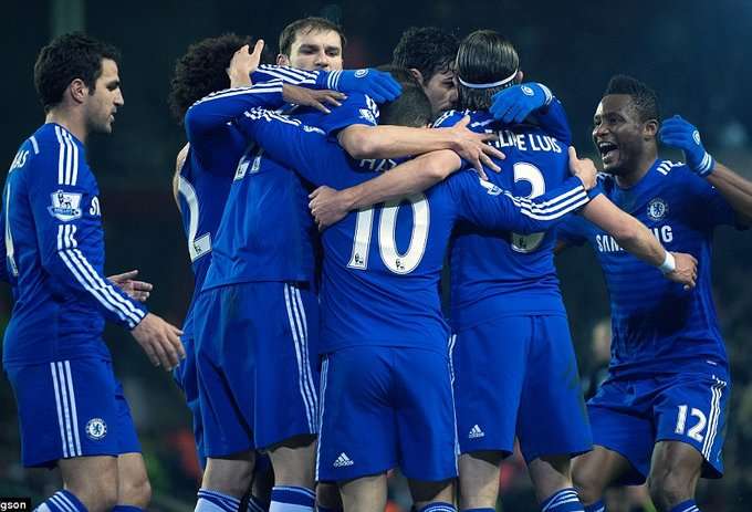 شادی بازیکنان چلسی بعد از گل هازارد