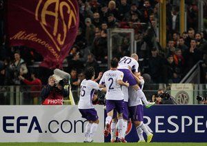 شادی بازیکنان فیورنتینا|رم 0 - 3 فیورنتینا / لیگ اروپا