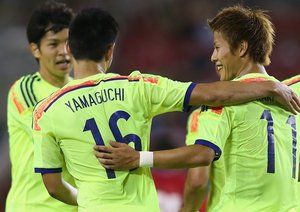 ژاپن|شادمانی بازیکنان ژاپن بعد از باز کردن دروازه کاستاریکا