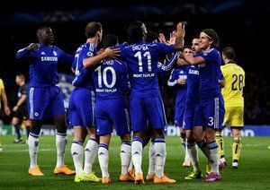 شادمانی بازیکنان چلسی|چلسی 6 - 0 ماریبور / لیگ قهرمانان